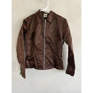 BN Blanc Noir Womens Jacket Large Brown Moto Zipper Zip Biker Long Sleeve Top
